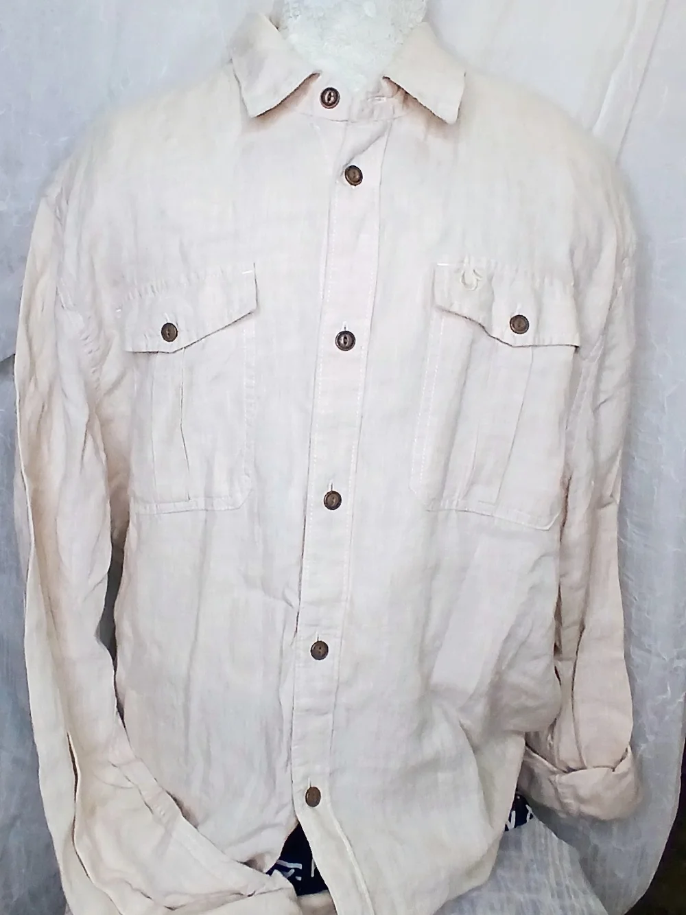 True Religion Men's Beige Button-Down Shirt